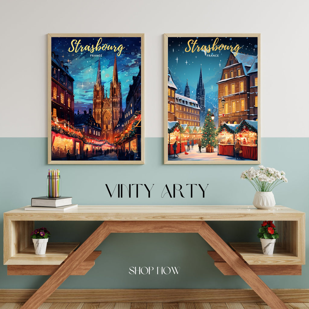 Impression Strasbourg | Affiche Strasbourg Noel | Affiche Marché de Noel de Strasbourg  |  Strasbourg, France