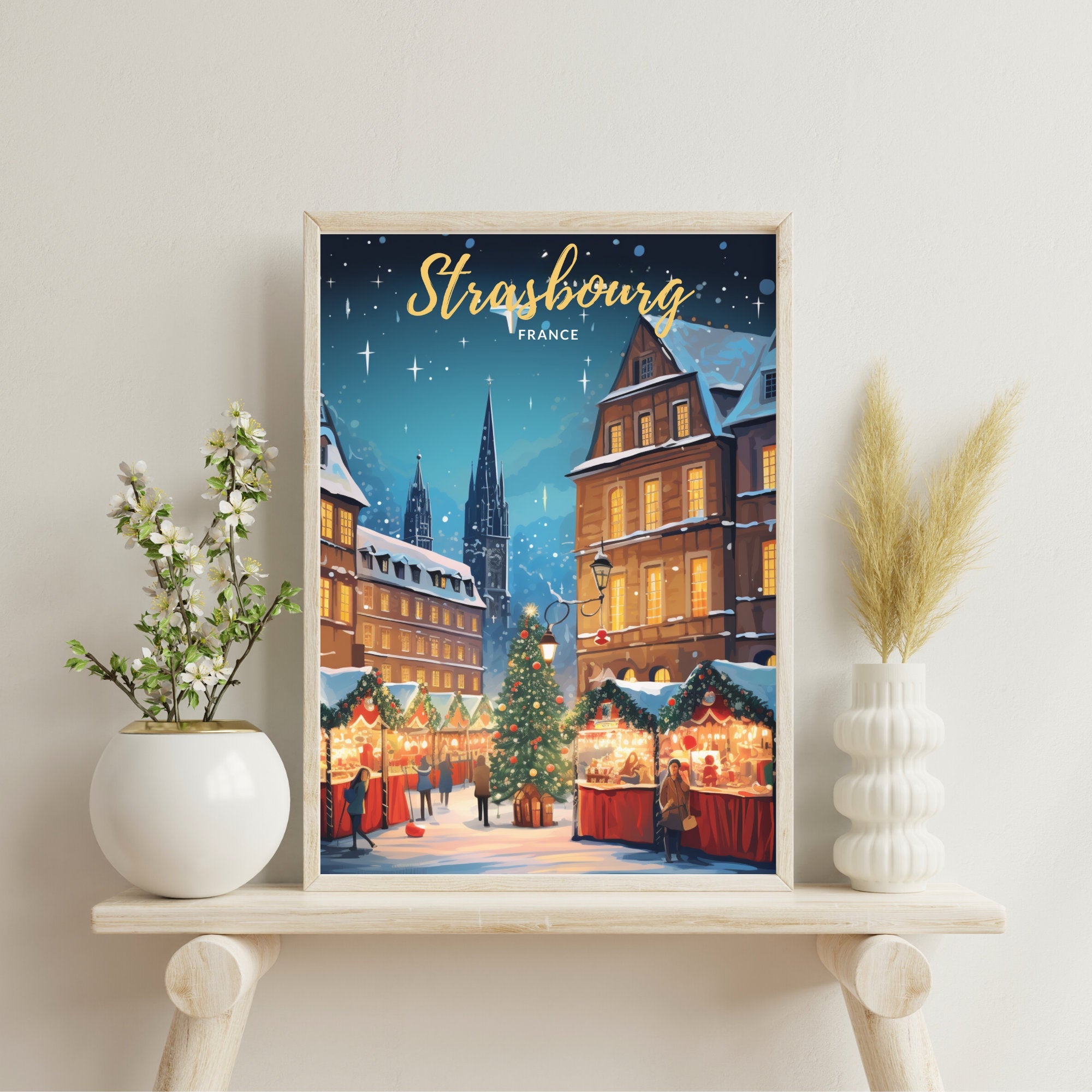Impression Strasbourg | Affiche Strasbourg Noel | Affiche Marché de Noel de Strasbourg  |  Strasbourg, France